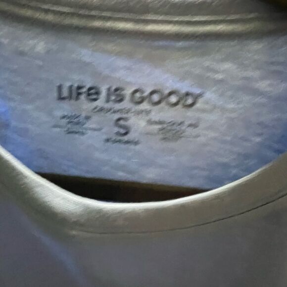 EUC Life is Good Small Blue Long Sleeve Shirt Peace, Holly On Sleeve. #096 - Picture 3 of 5